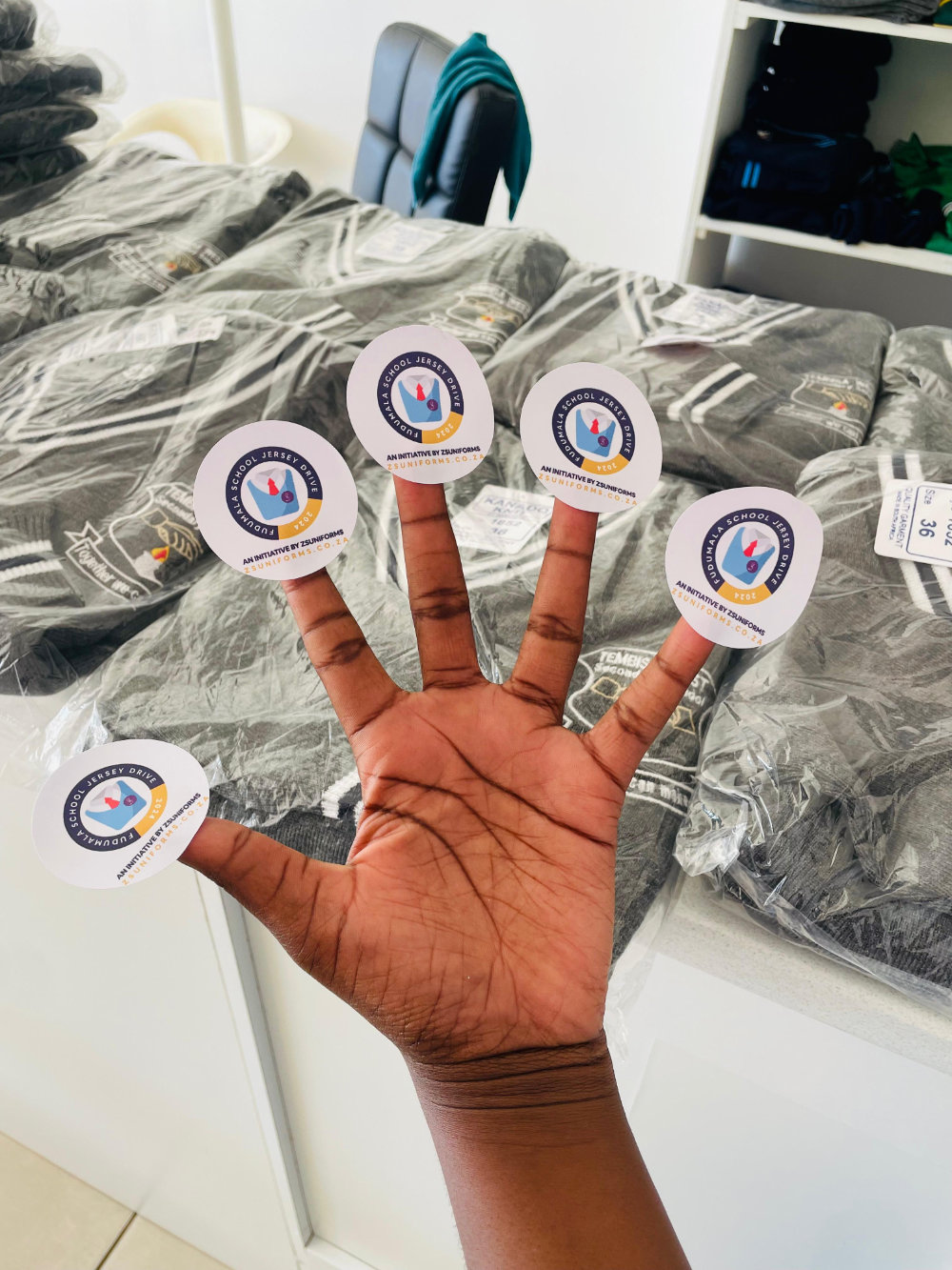 Packaged jerseys ready for distribution at Fudumala